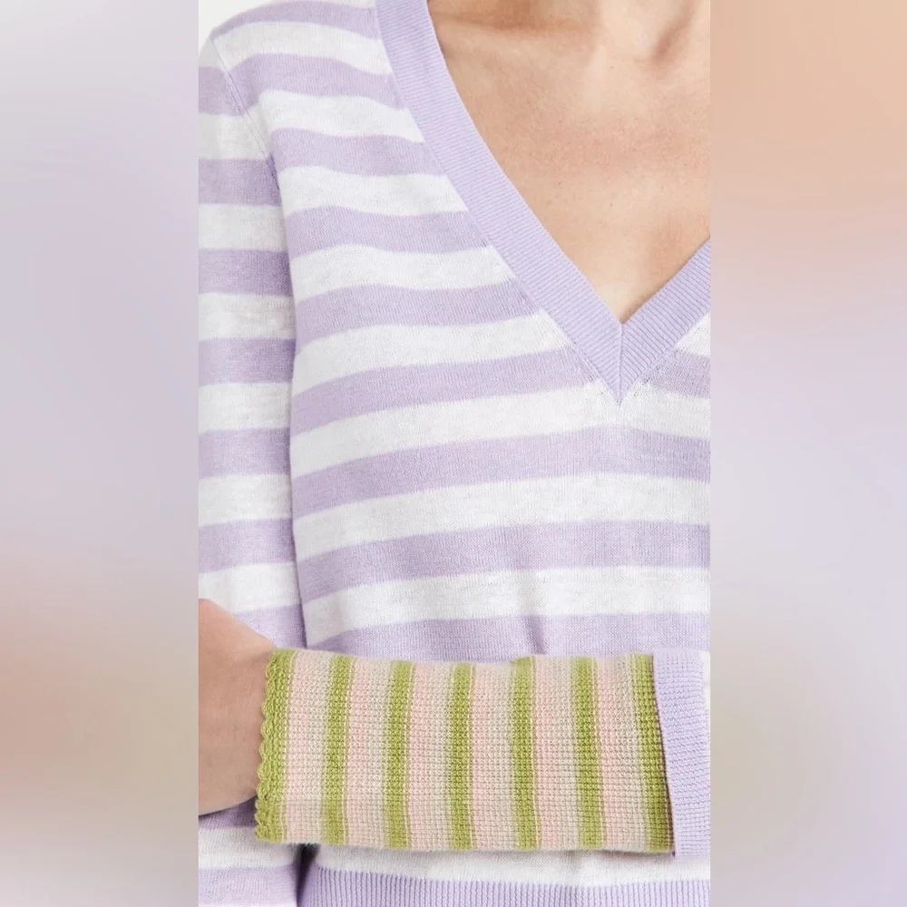 NWT Veronica Beard Florrie Striped Linen Blend Pullover Sweater